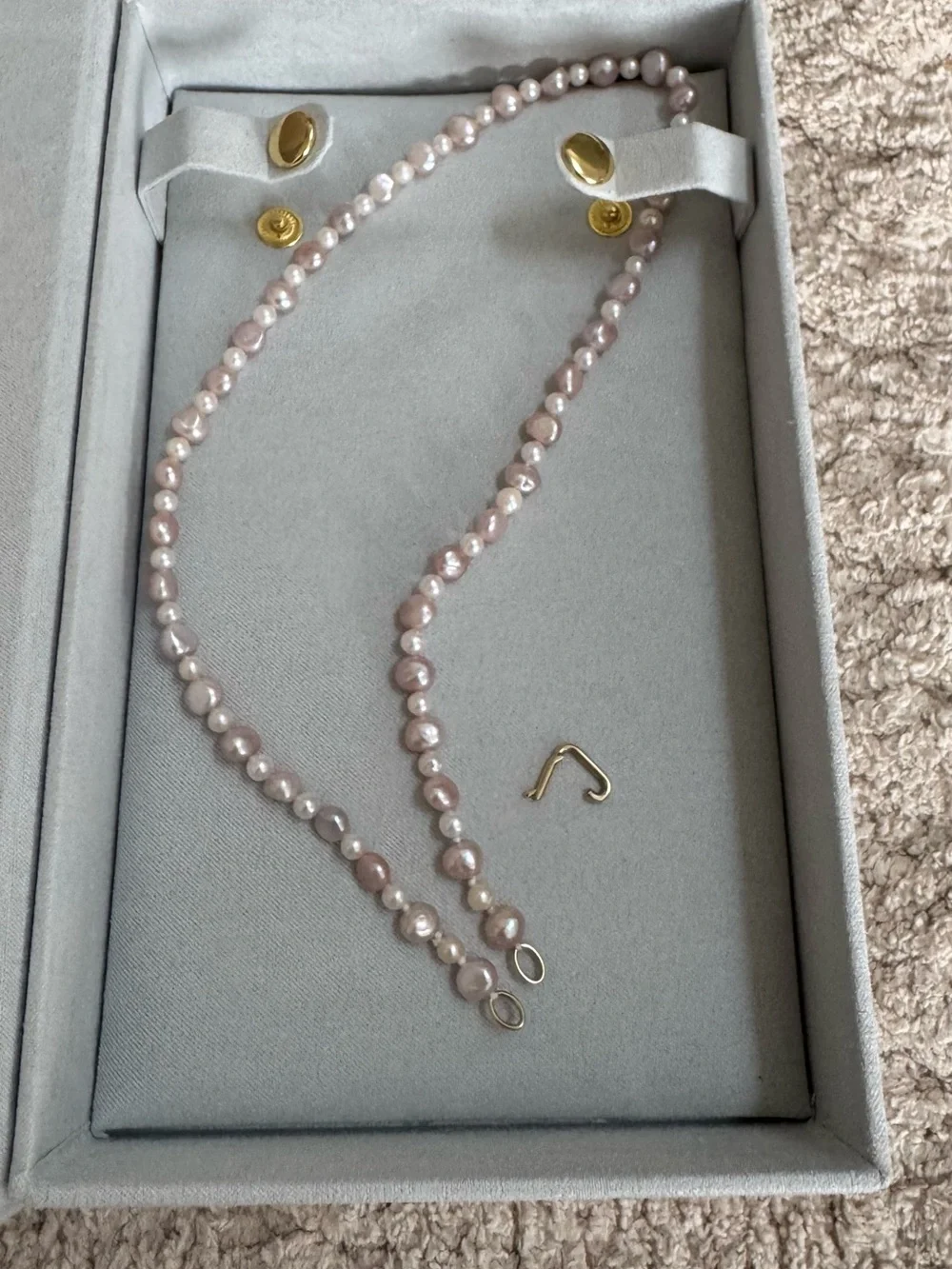 MWOTBaby Gold Blush & White Pearl Necklace With 14K Gold Petite Paper Clip Clasp - Picture 9 of 10